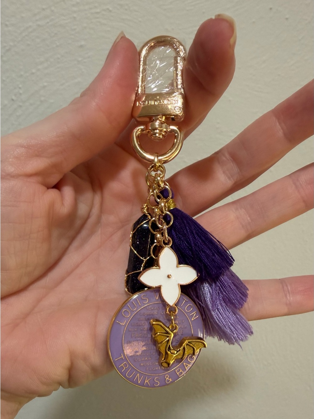 Upcycled Purple and Gold Tassel Bag Charm Keychain